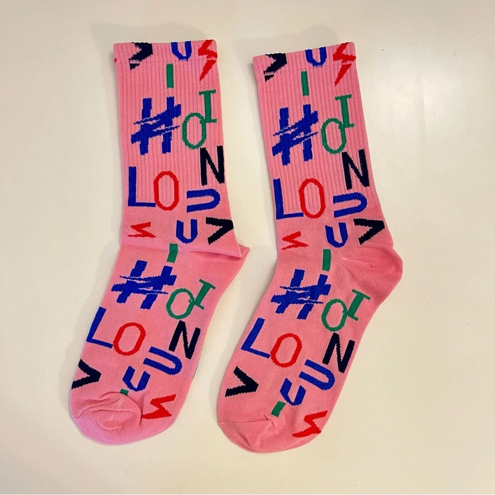 Multicolor Logo Monogram Crew Socks – Millennial Pink